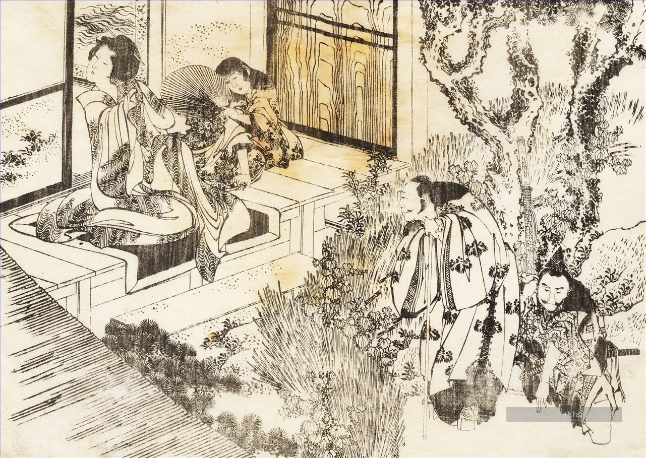 un homme regarde une belle femme Katsushika Hokusai ukiyoe Peintures à l'huile